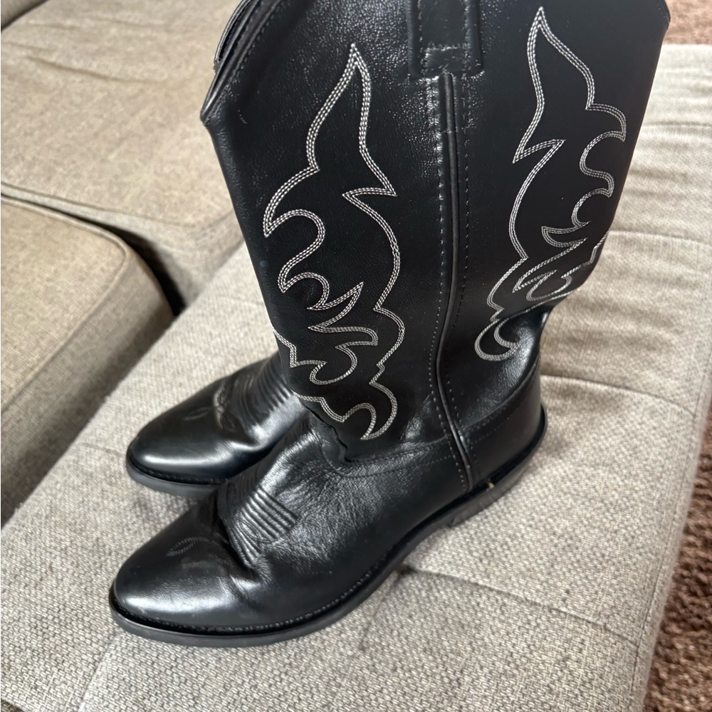 Old West Black Western Cowboy Boots with White Stitching